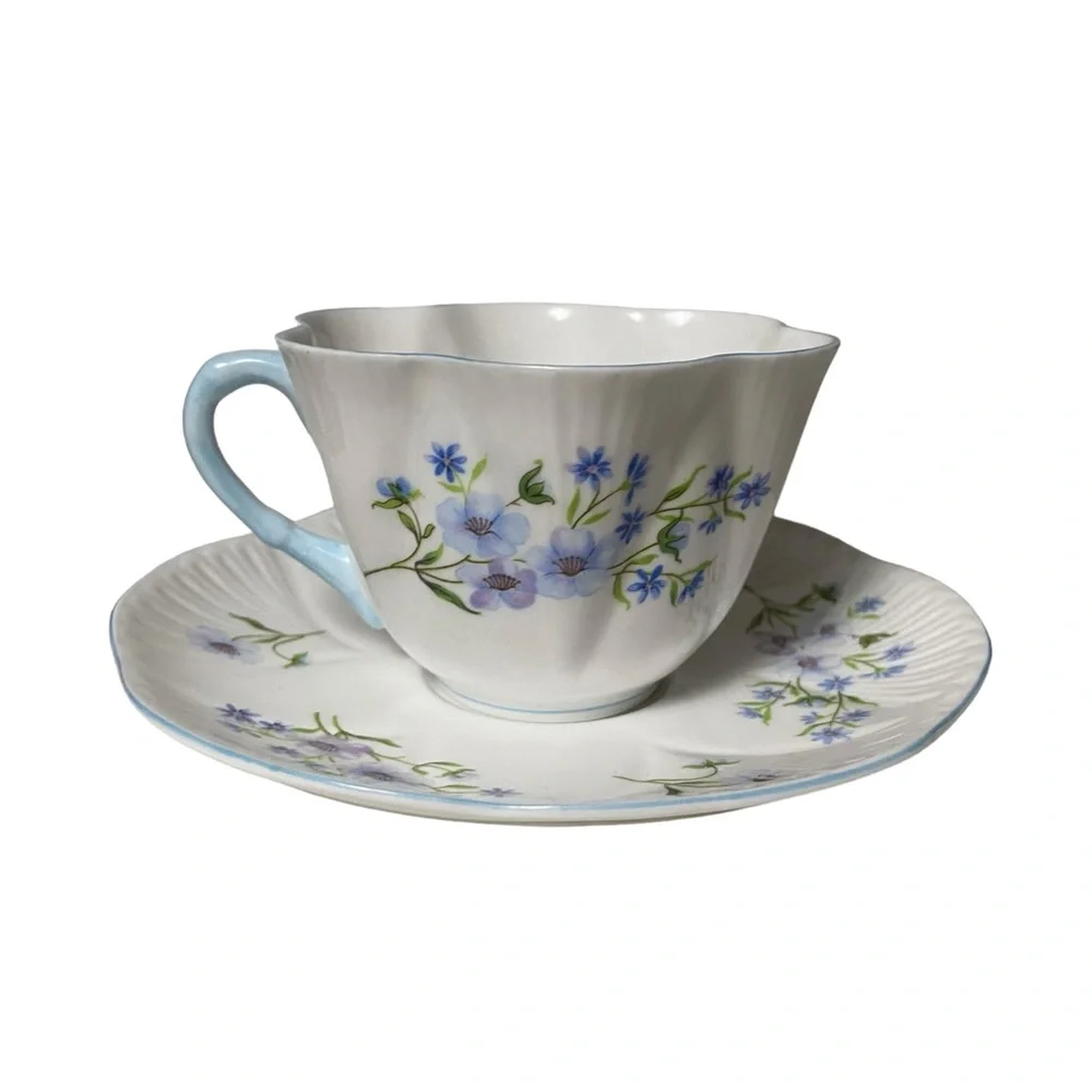 Blue Rock Shelley Dainty Teacup and Saucer Bone China 13591